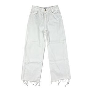 Zara High Rise Wide Leg Jeans White Frayed Hem Women’s US 4 / 26
